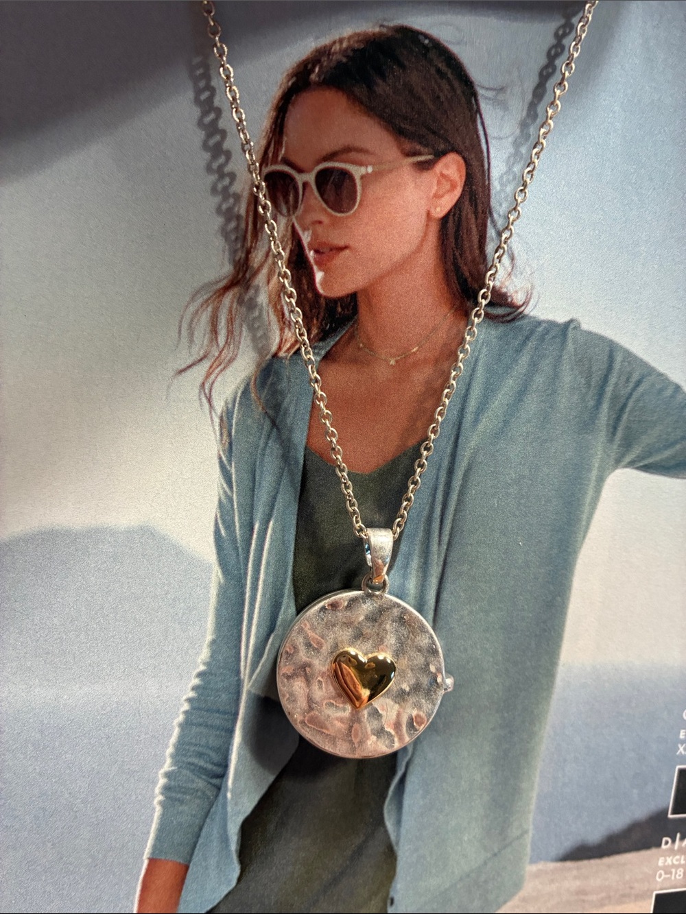 Round Hammered Pendant Necklace with Gold Heart